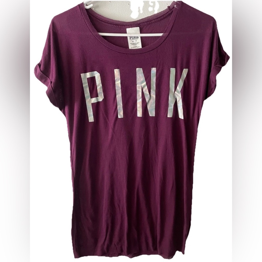 victoria’s secret semi sheer  burgandy tee shirt  silver logo size XS